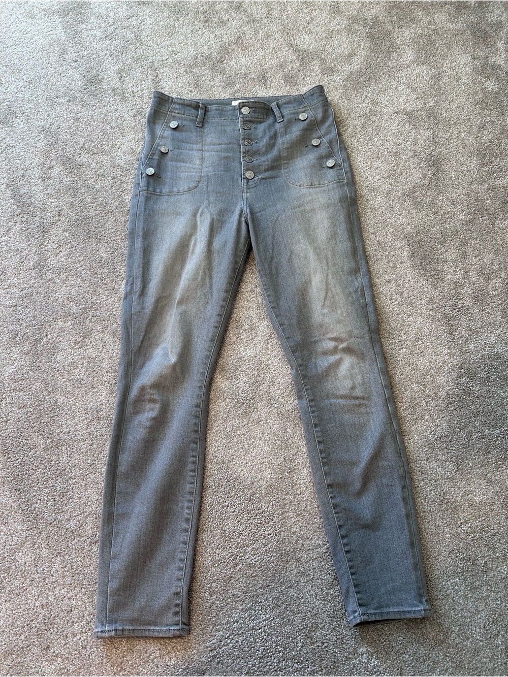 7 For All Mankind Gray High-Rise Button-Front Jeans Straight Neutral Denim